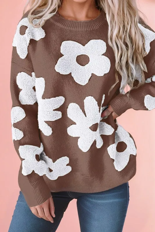 Vintage Flower Drop Shoulder Loose Sweater sold by Charming Charlie product image thumbnail 2