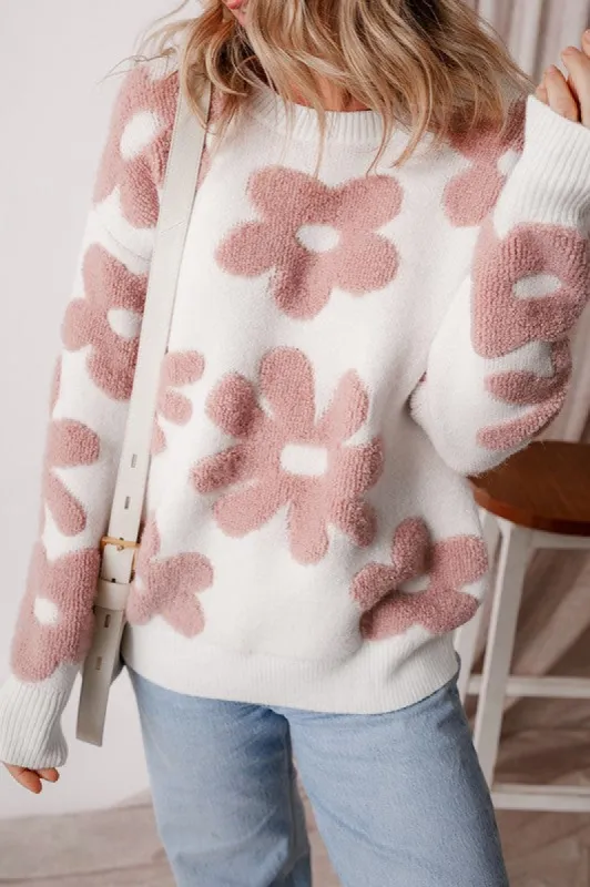 Vintage Flower Drop Shoulder Loose Sweater sold by Charming Charlie