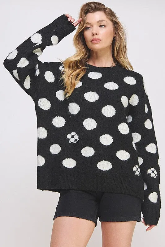 PLUS POLKA DOT/SOCCER BALL LONG SLV KNIT SWEATER sold by Charming Charlie