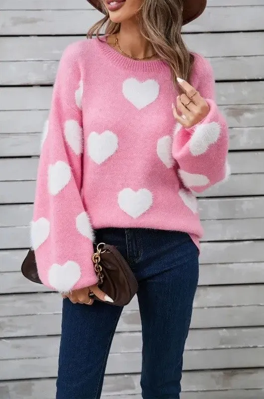 Fuzzy knit heart sweater sold by Charming Charlie