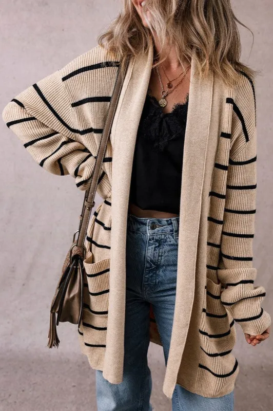 Stripe Side Pockets Open Front Cardigan sold by Charming Charlie