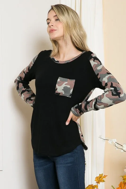 Camouflage Contrast Knit Top sold by Charming Charlie product image thumbnail 2