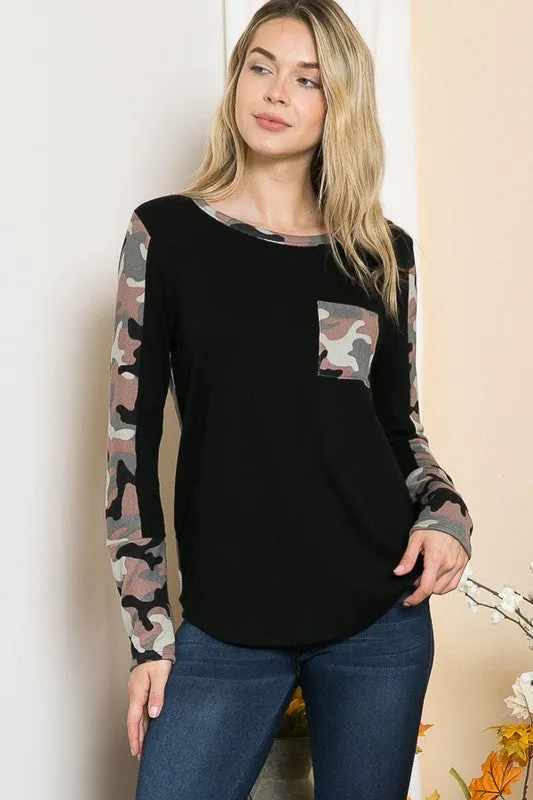 Camouflage Contrast Knit Top sold by Charming Charlie product image thumbnail 3