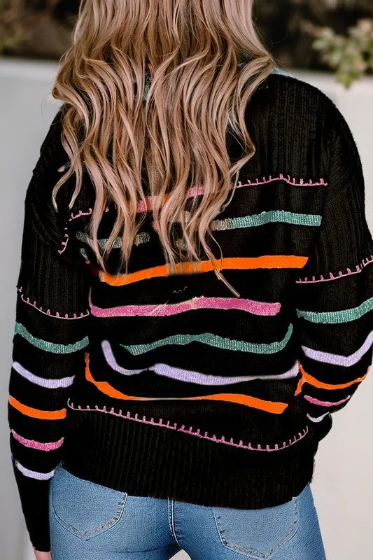 Colorful Striped Ribbed Trim Round Neck Sweater sold by Charming Charlie product image thumbnail 4