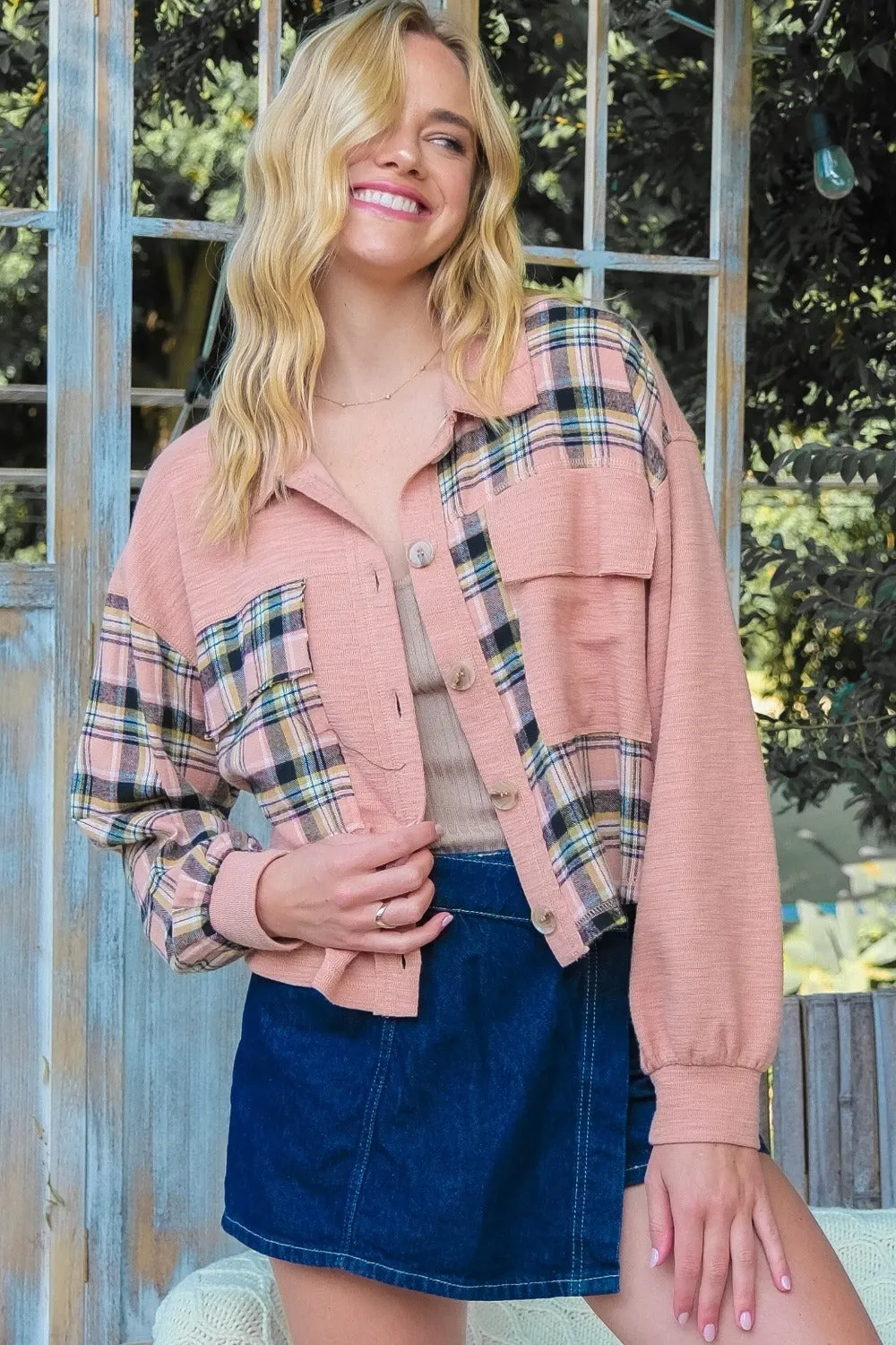 Hailey & Co Plaid Mixed Cropped Jacket sold by Charming Charlie product image thumbnail 3