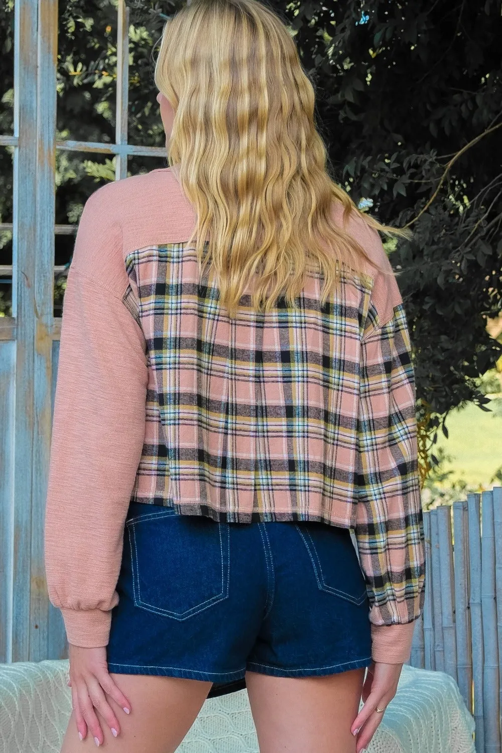 Hailey & Co Plaid Mixed Cropped Jacket sold by Charming Charlie product image thumbnail 2