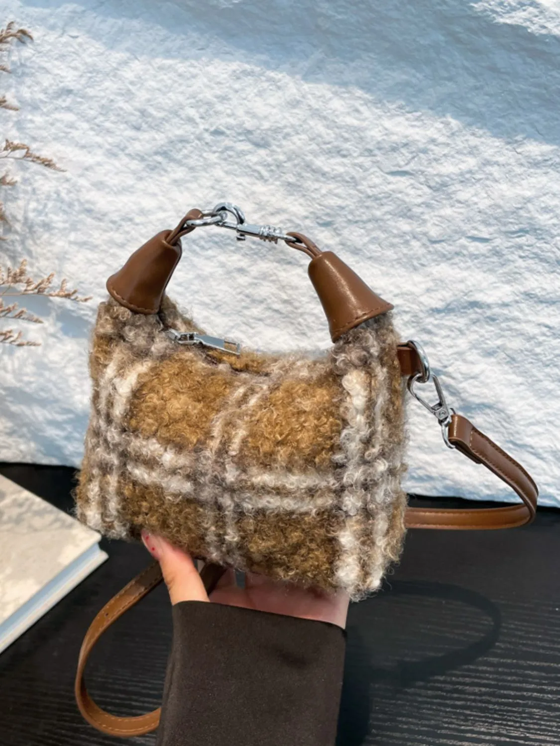 Fuzzy Polyester Mini Handbag with Zipper sold by Charming Charlie