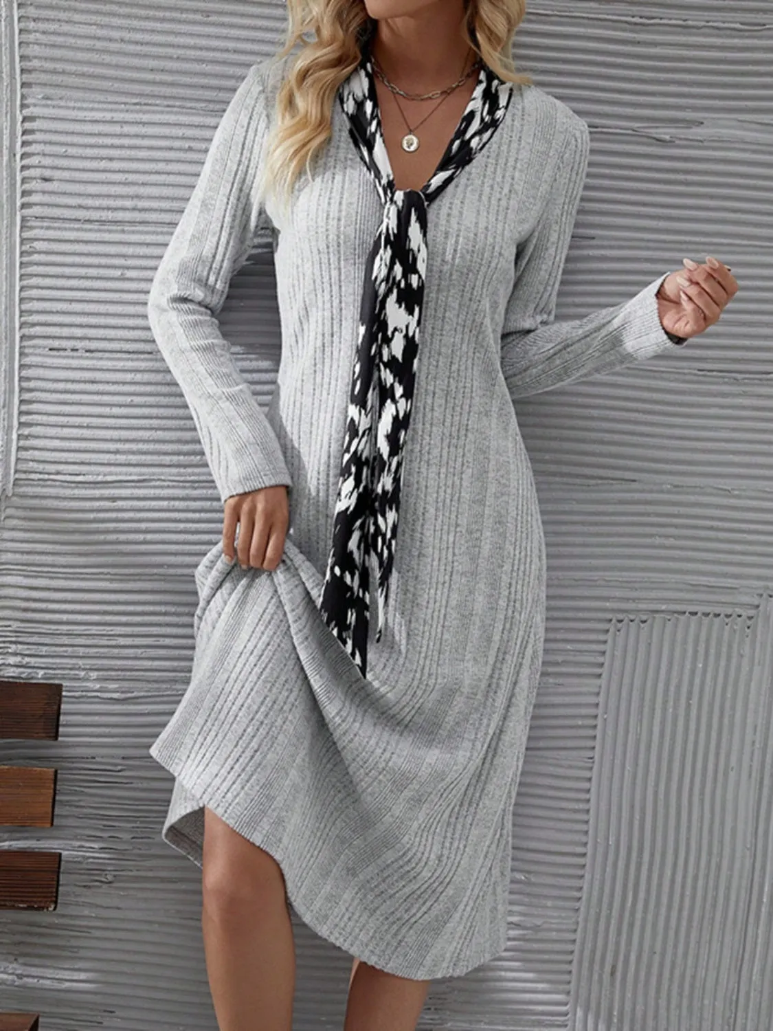 V-Neck Long Sleeve Midi Dress sold by Charming Charlie product image thumbnail 5