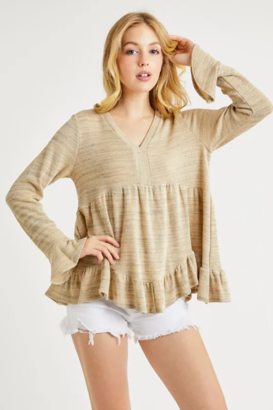 Hailey & Co V-Neck Flounce Sleeve Knit Top sold by Charming Charlie
