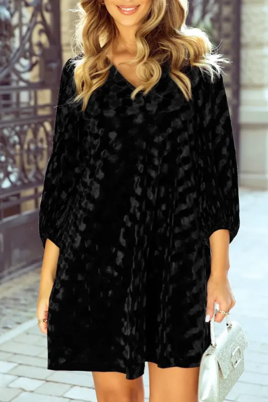 V-Neck Three-Quarter Sleeve Velvet Mini Dress sold by Charming Charlie