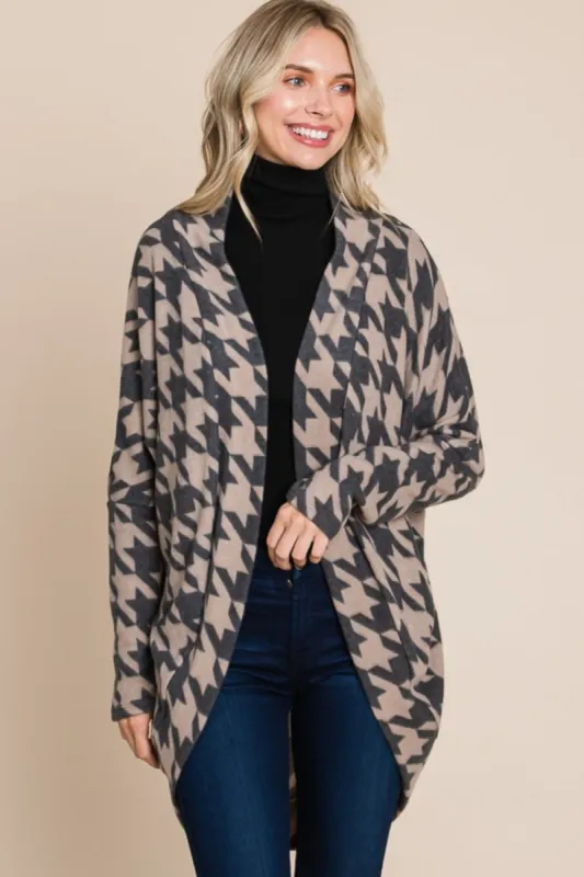 BOMBOM Houndstooth Open Front Cocoon Knit Cardigan sold by Charming Charlie