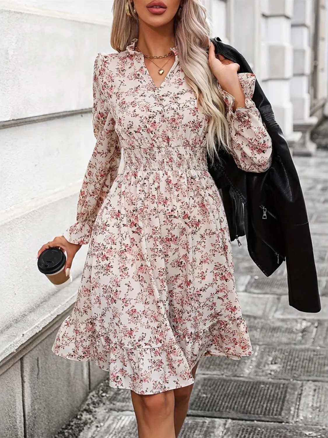 Ruffle Hem Floral Surplice Long Sleeve Dress sold by Charming Charlie
