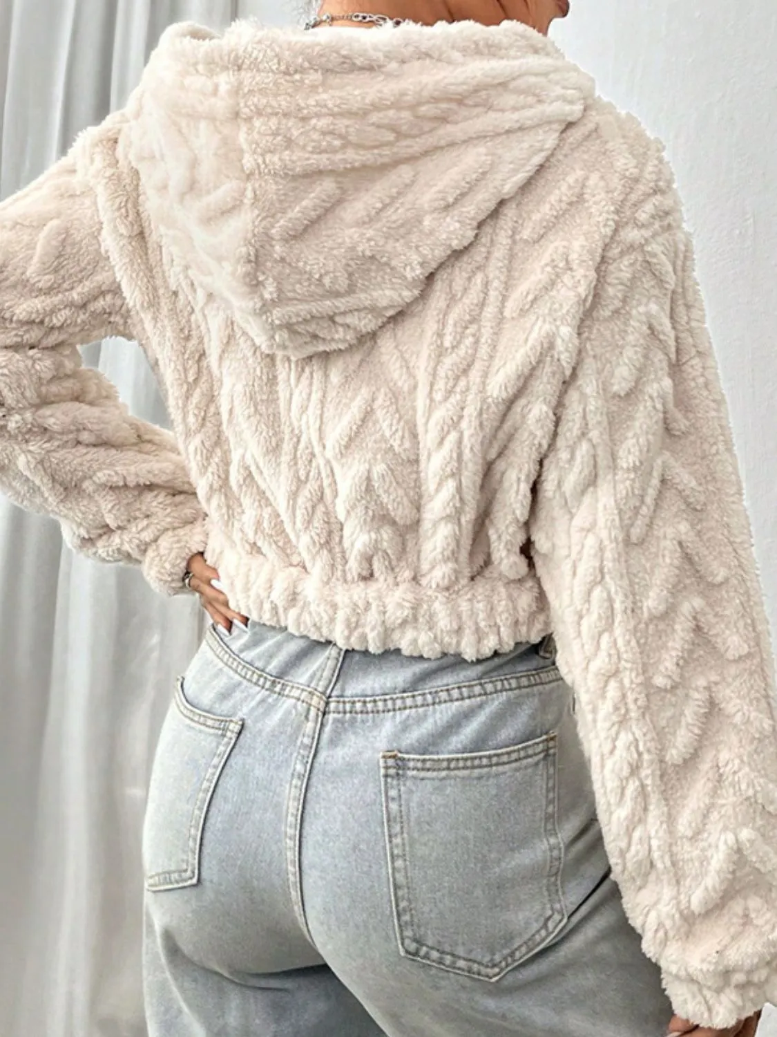 Fuzzy Zip Up Long Sleeve Hooded Outerwear sold by Charming Charlie product image thumbnail 2