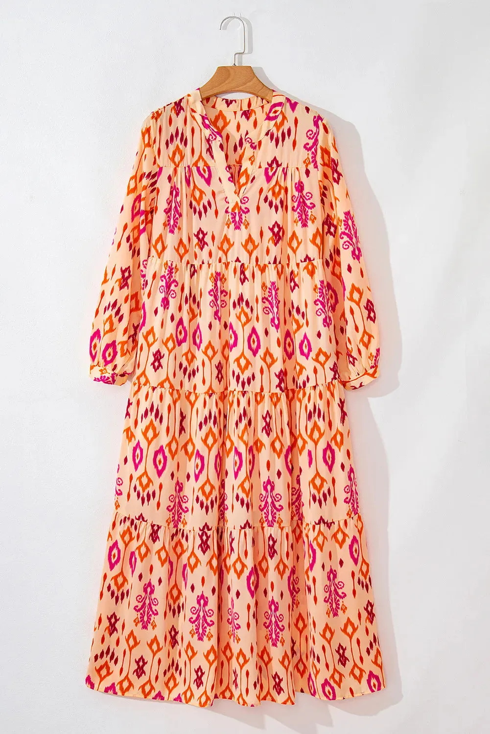 Tiered Printed Notched Long Sleeve Midi Dress sold by Charming Charlie product image thumbnail 2