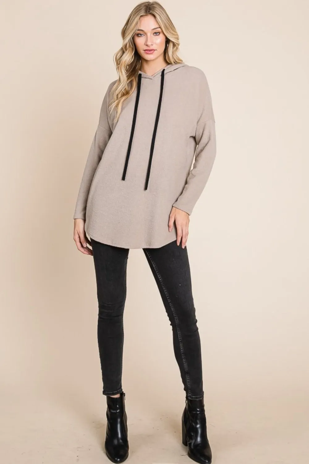 BOMBOM Contrast Drawstring Drop Shoulder Knit Hoodie sold by Charming Charlie product image thumbnail 5