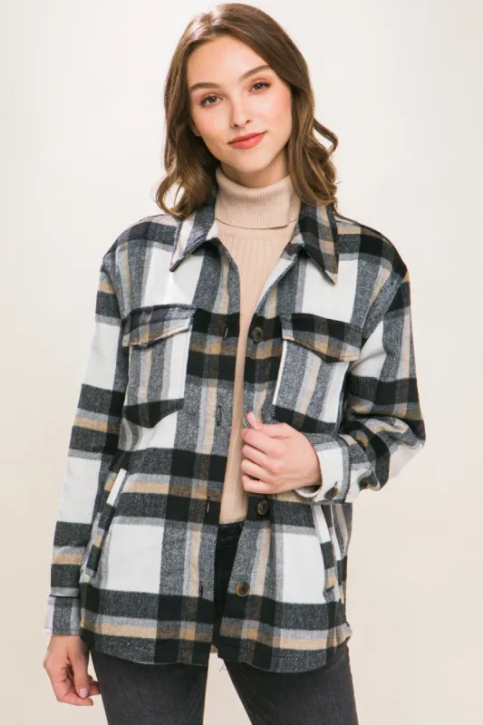Love Tree Plaid Button Up Shacket sold by Charming Charlie
