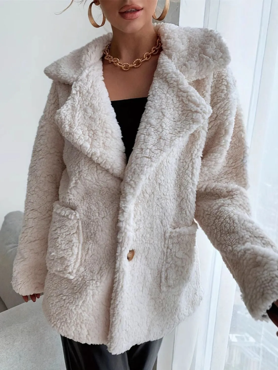 Fuzzy Open Front Long Sleeve Coat sold by Charming Charlie product image thumbnail 4