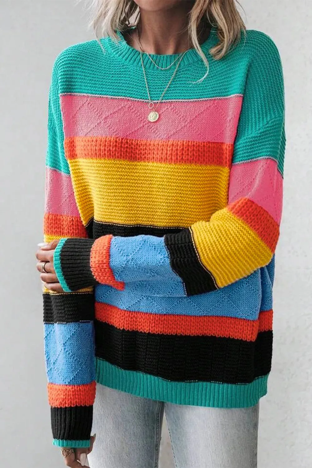 Contrast Round Neck Dropped Shoulder Sweater sold by Charming Charlie product image thumbnail 3