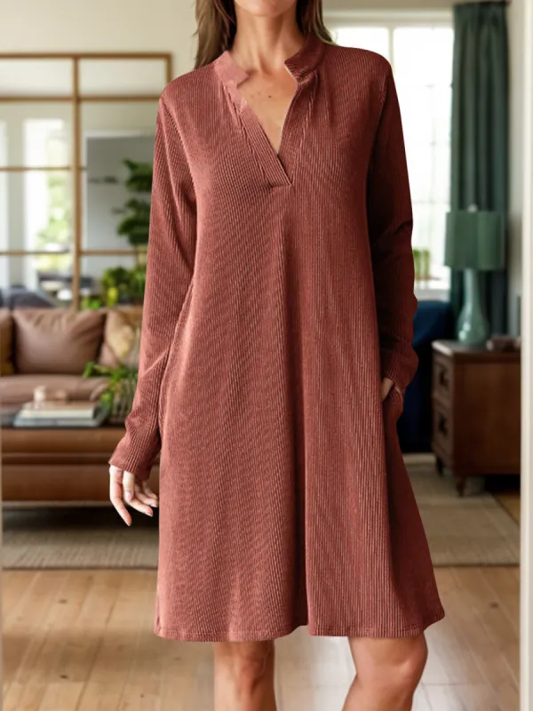 Notched Long Sleeve Mini Dress with Pockets sold by Charming Charlie