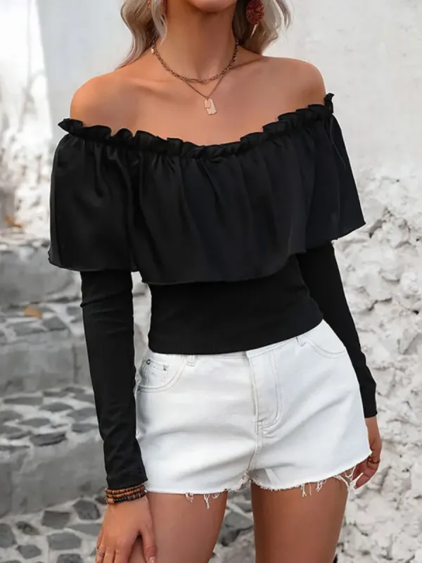Ruffled Off-Shoulder Long Sleeve Blouse sold by Charming Charlie