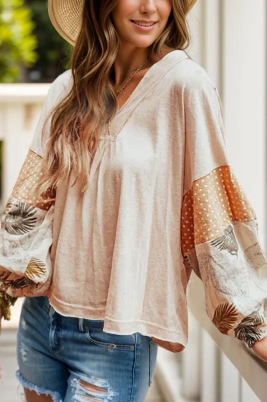 Printed V-Neck Long Sleeve Blouse sold by Charming Charlie