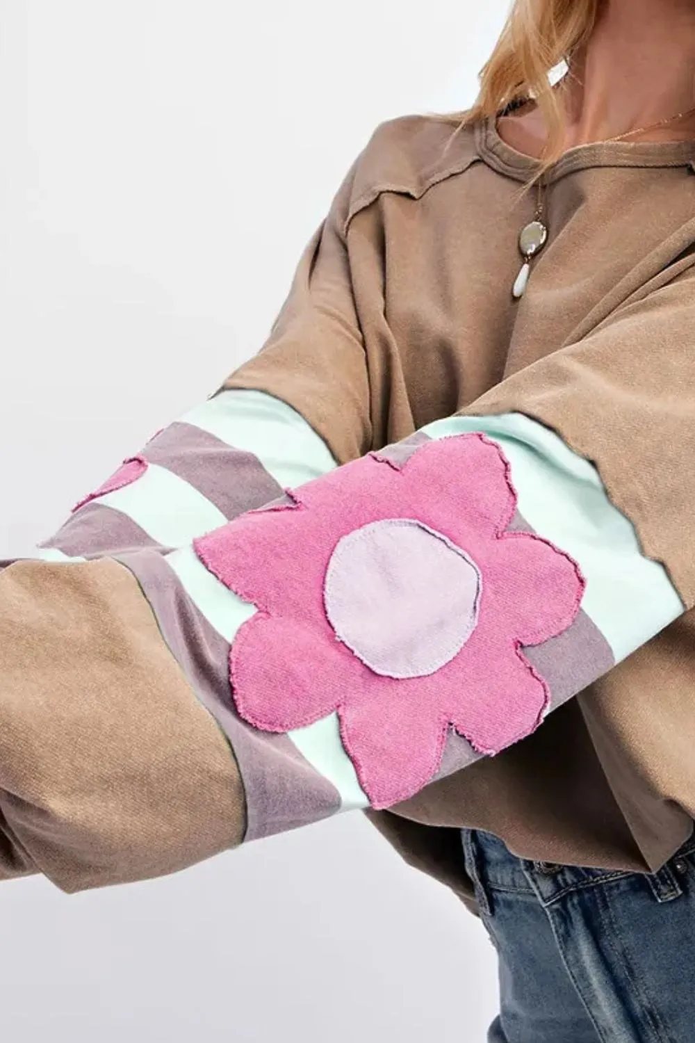 Plus Size Flower Round Neck Long Sleeve Blouse sold by Charming Charlie product image thumbnail 3