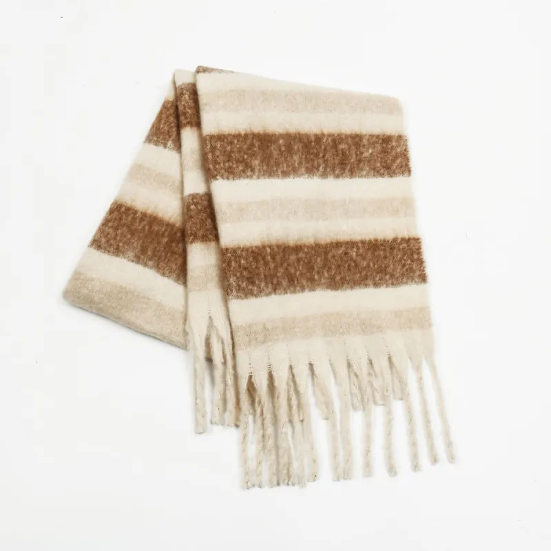 Fringe Contrast Striped Polyester Scarf sold by Charming Charlie