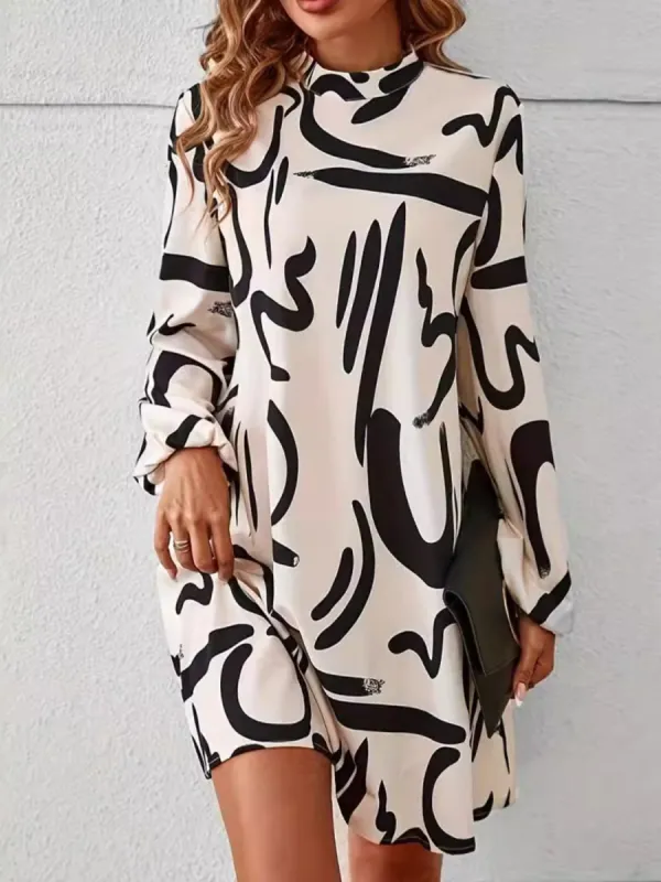 Printed Mock Neck Long Sleeve Mini Dress sold by Charming Charlie