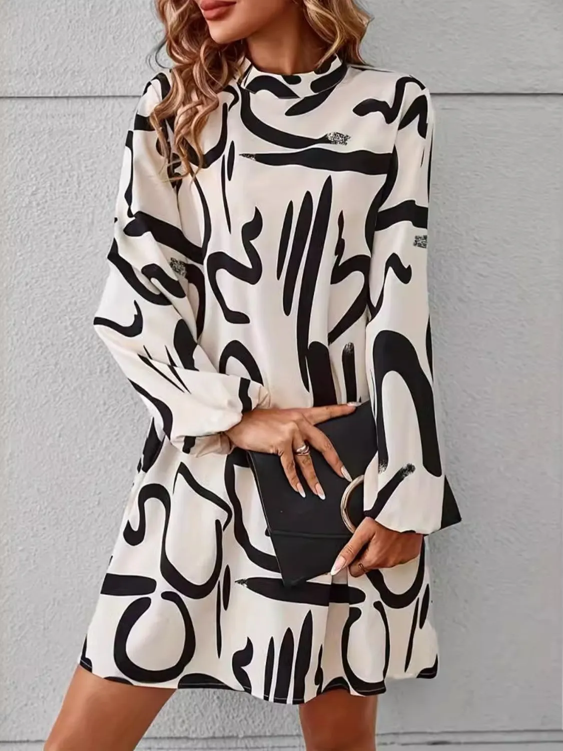 Printed Mock Neck Long Sleeve Mini Dress sold by Charming Charlie product image thumbnail 2