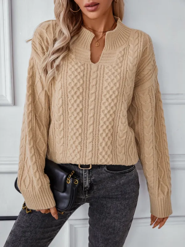 Cable-Knit Notched Long Sleeve Sweater sold by Charming Charlie