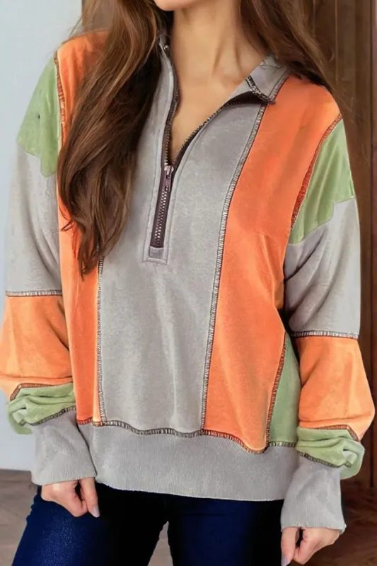 Full Size Exposed Seam Color Block Long Sleeve Sweatshirt sold by Charming Charlie