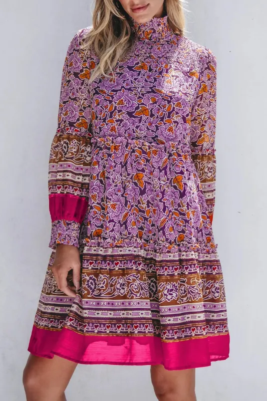 Smocked Floral Turtleneck Long Sleeve Dress sold by Charming Charlie