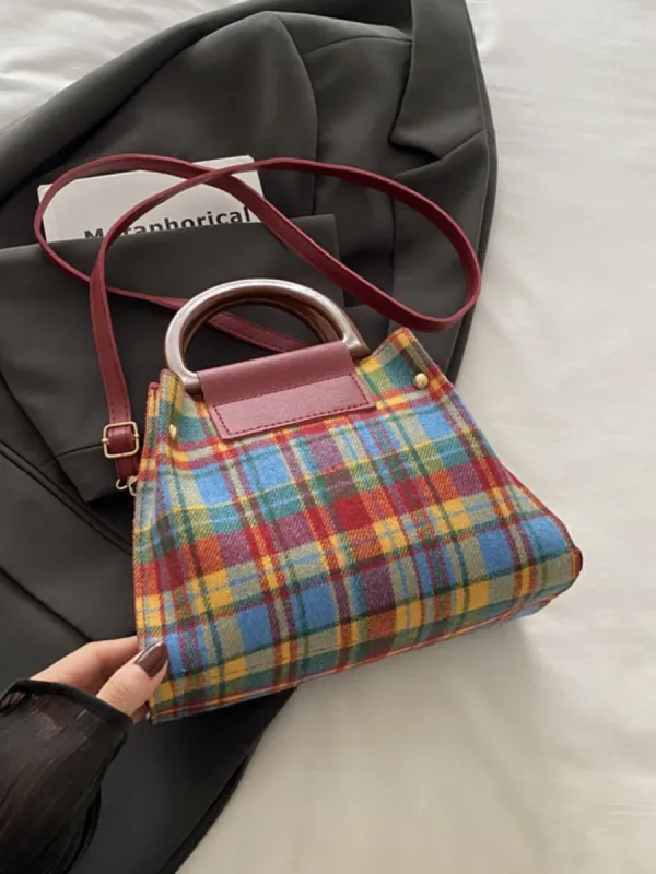 Contrast Plaid Trapezoid Shape Crossbody Bag sold by Charming Charlie