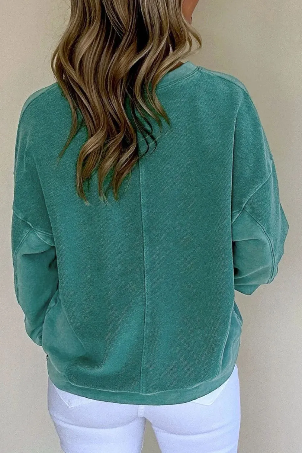 Notched Dropped Shoulder Long Sleeve Sweatshirt sold by Charming Charlie product image thumbnail 3