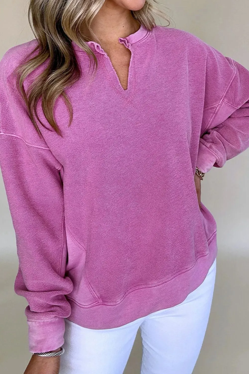 Notched Dropped Shoulder Long Sleeve Sweatshirt sold by Charming Charlie product image thumbnail 4