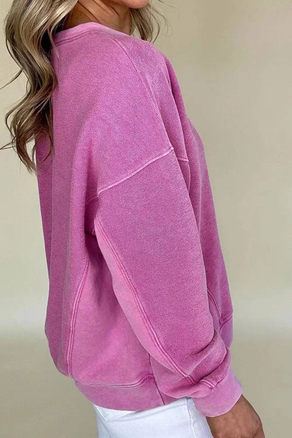 Notched Dropped Shoulder Long Sleeve Sweatshirt sold by Charming Charlie product image thumbnail 5