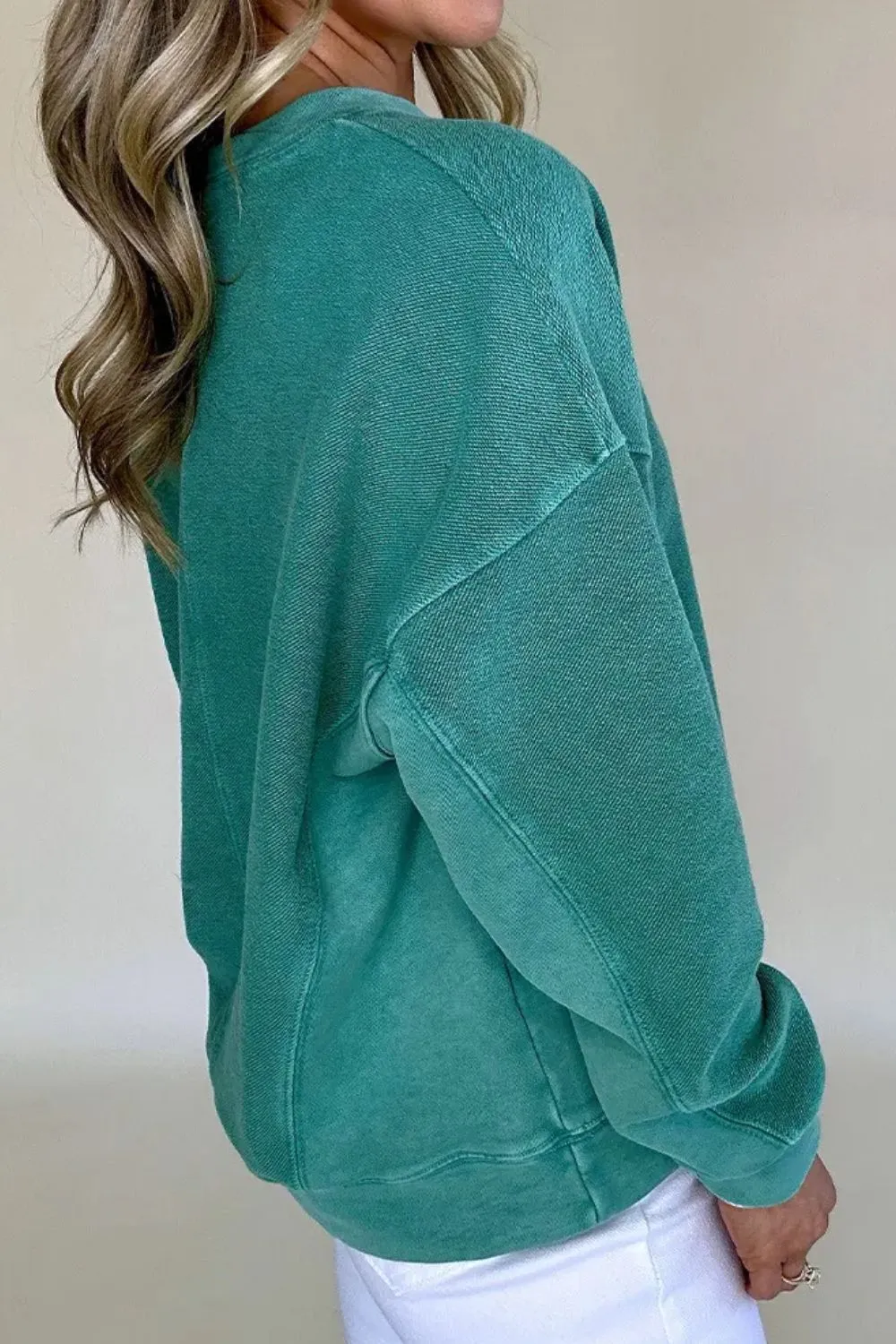 Notched Dropped Shoulder Long Sleeve Sweatshirt sold by Charming Charlie product image thumbnail 2