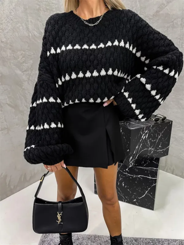 Contrast Round Neck Long Sleeve Sweater sold by Charming Charlie