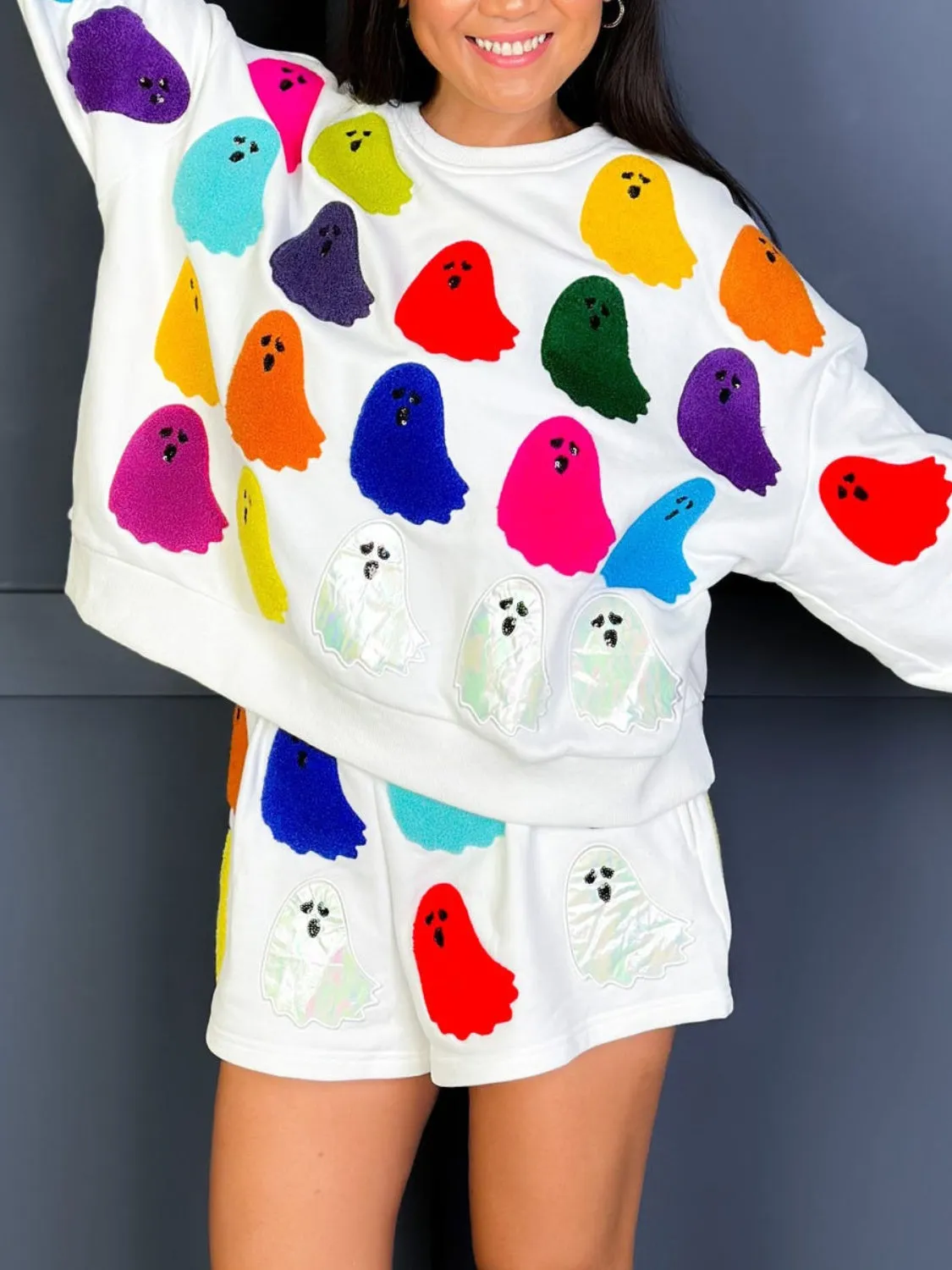 Ghost Printed Round Neck Long Sleeve Top and Shorts Set sold by Charming Charlie product image thumbnail 3