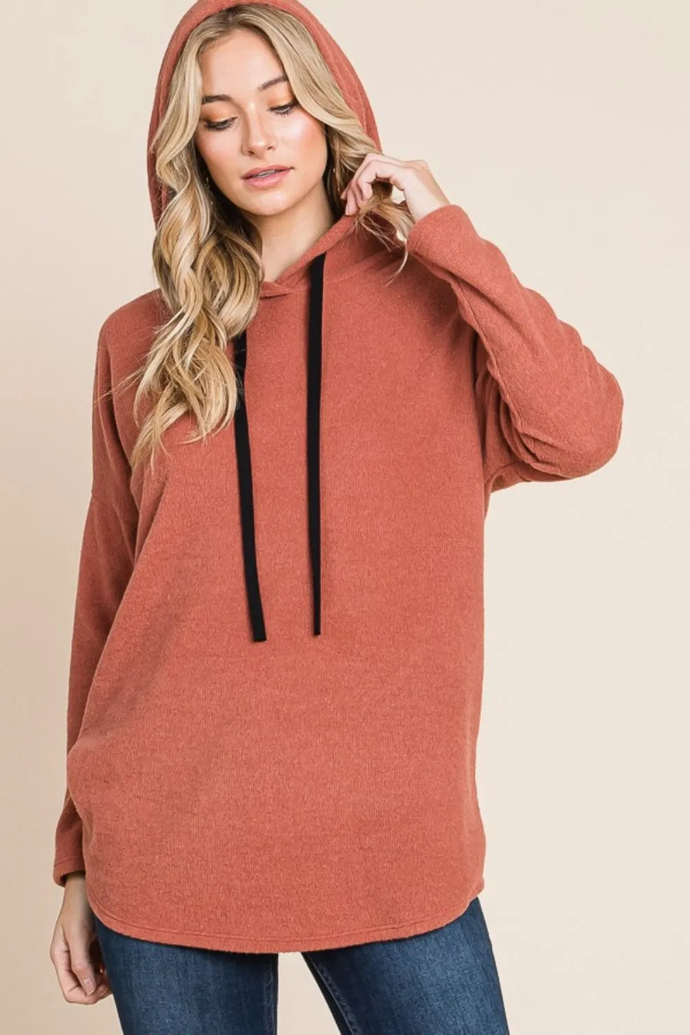 BOMBOM Contrast Drawstring Drop Shoulder Knit Hoodie sold by Charming Charlie product image thumbnail 4