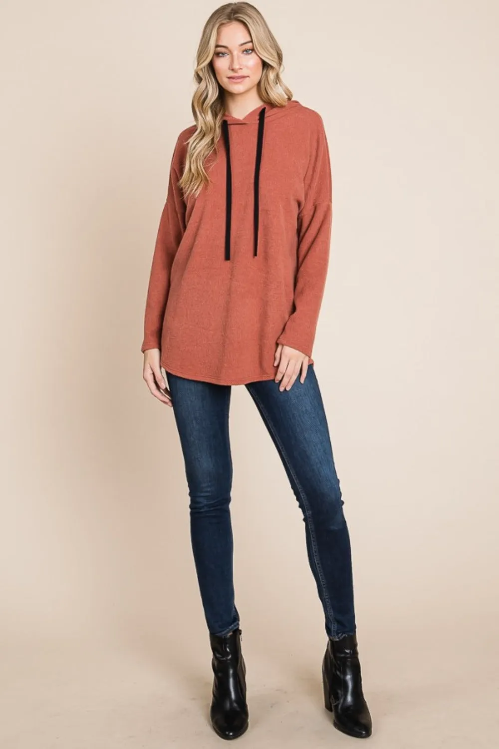 BOMBOM Contrast Drawstring Drop Shoulder Knit Hoodie sold by Charming Charlie product image thumbnail 5