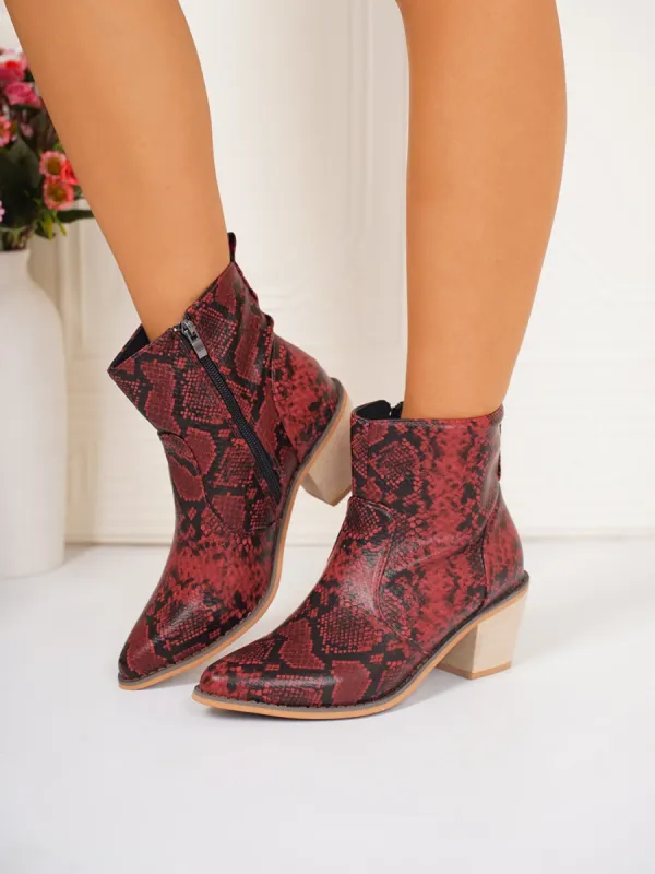 PU Leather Snakeskin Print Block Heel Boots sold by Charming Charlie
