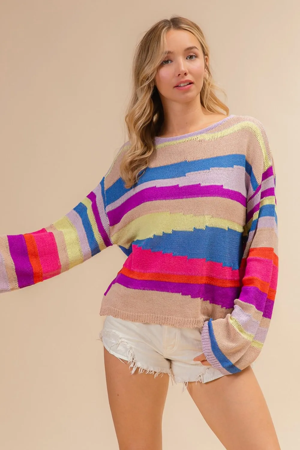 BiBi Multi Color Geometric Stripe Sweater sold by Charming Charlie product image thumbnail 4