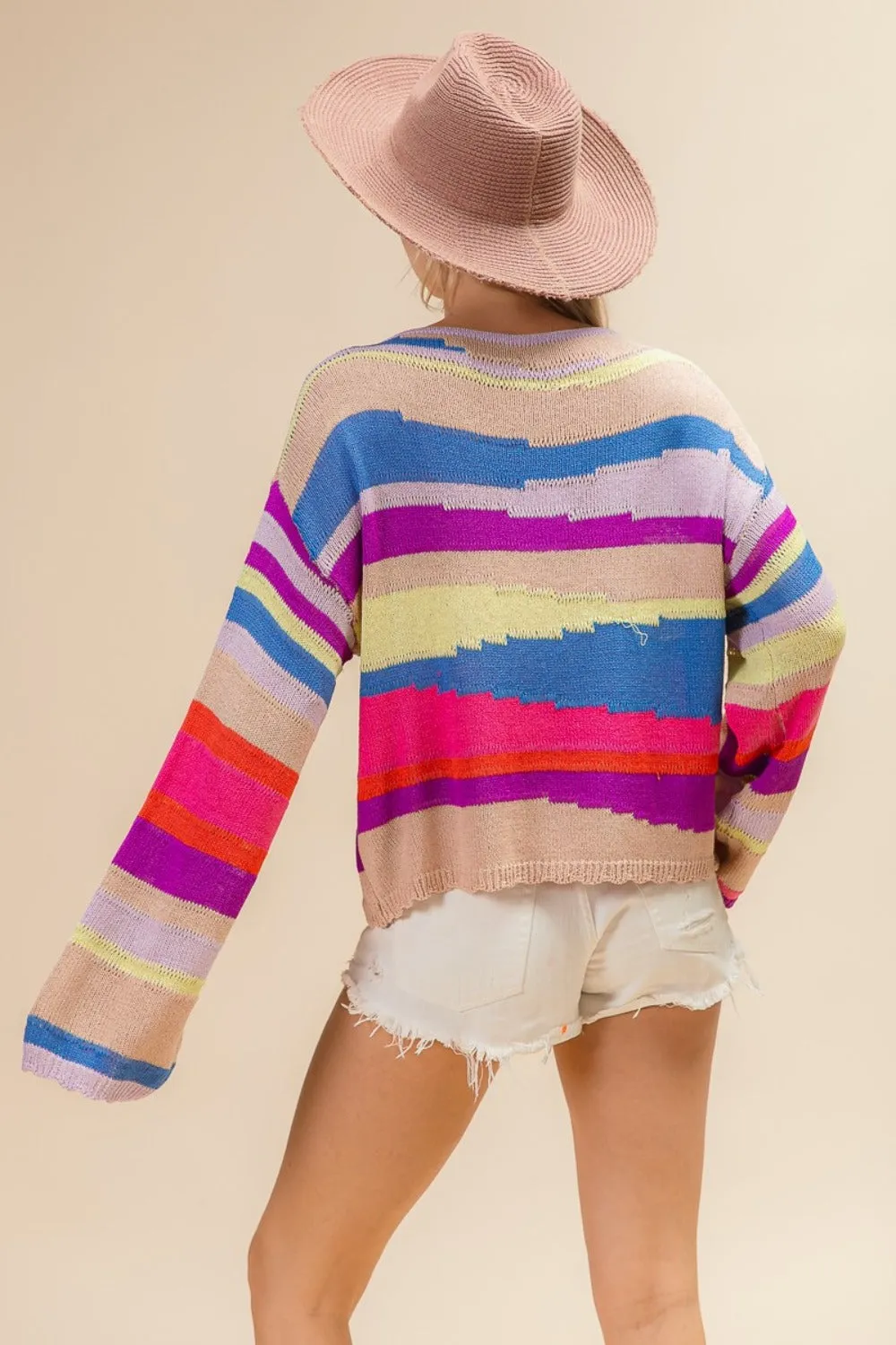 BiBi Multi Color Geometric Stripe Sweater sold by Charming Charlie product image thumbnail 2