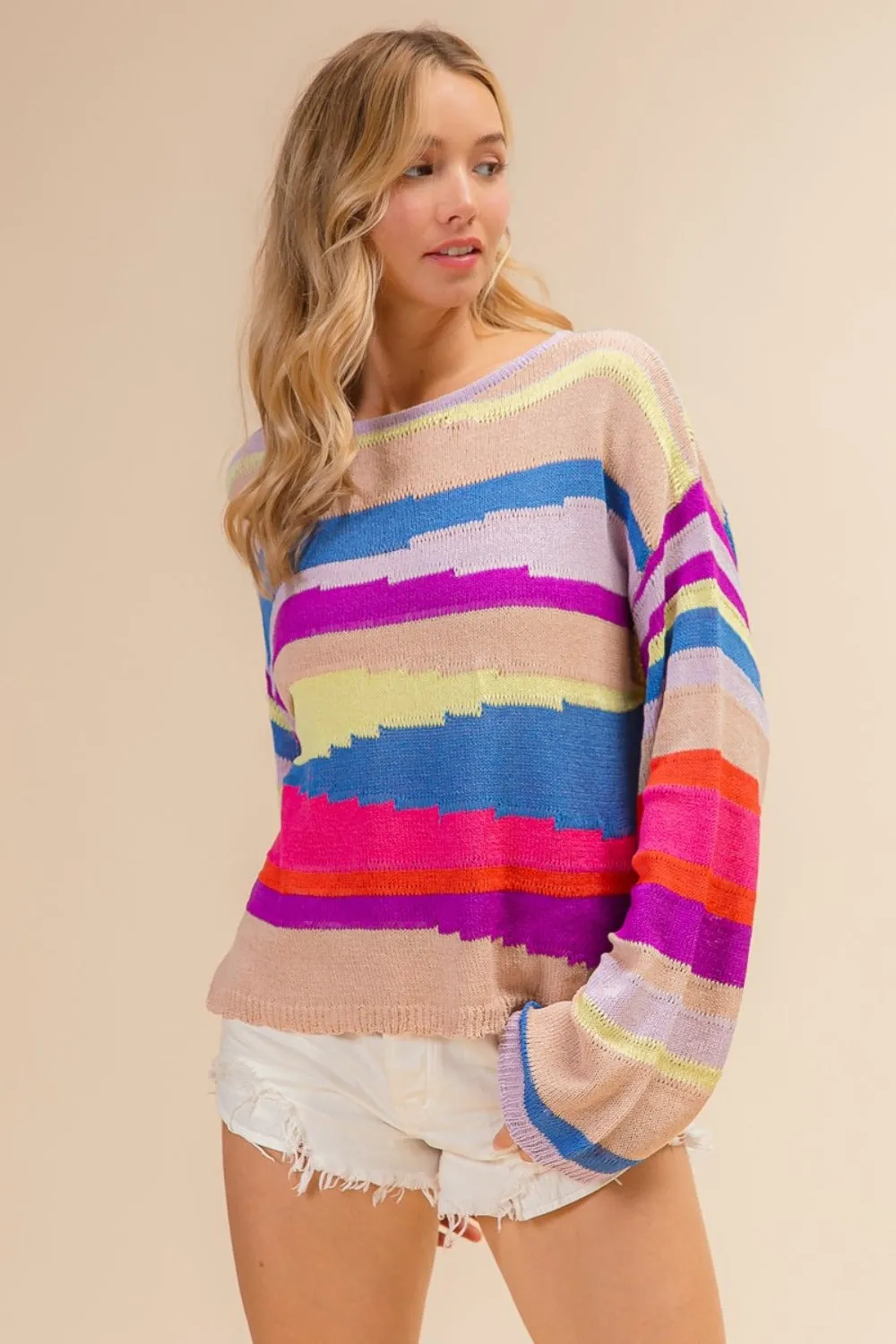 BiBi Multi Color Geometric Stripe Sweater sold by Charming Charlie product image thumbnail 3