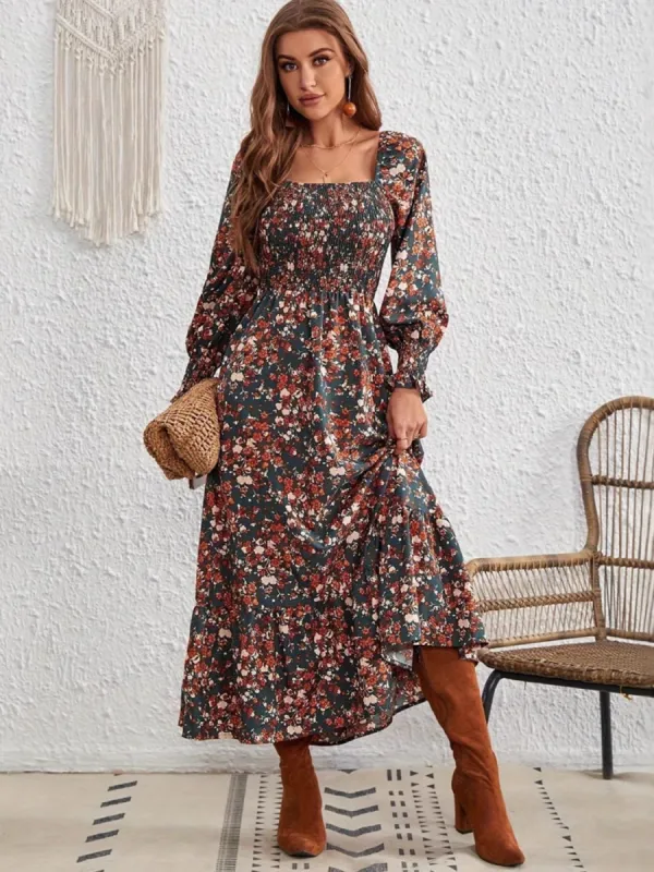 Smocked Floral Square Neck Long Sleeve Dress sold by Charming Charlie