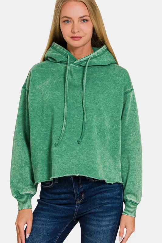 Zenana Acid Wash Fleece Cropped Hoodie sold by Charming Charlie