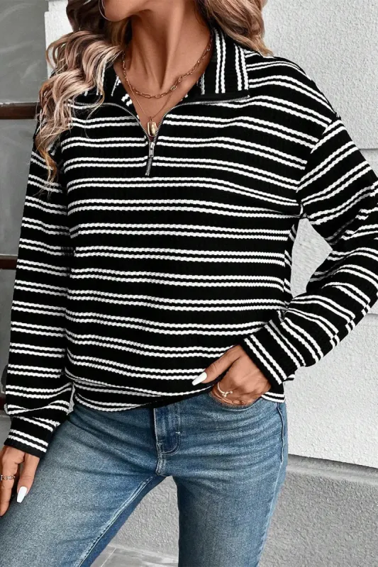 Striped Half Zip Long Sleeve Top sold by Charming Charlie
