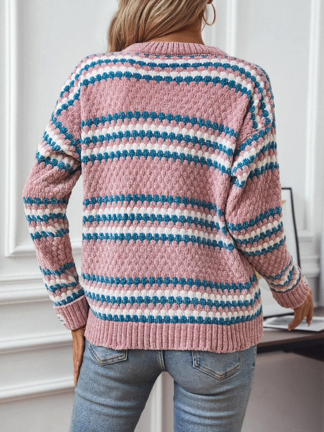 Striped Round Neck Long Sleeve Sweater sold by Charming Charlie product image thumbnail 2
