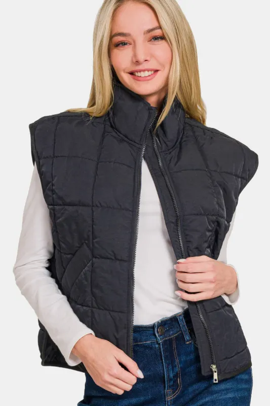Zenana Zip Up Cropped Puffer Vest with Pockets sold by Charming Charlie